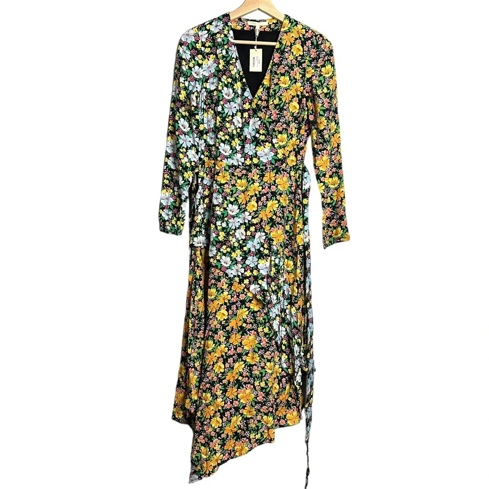 Maje Roen Floral Asymmetric Midi Dress NEW - Picture 13 of 14